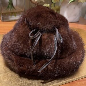Macy’s Little Shop Genuine Mink and Leather Hat